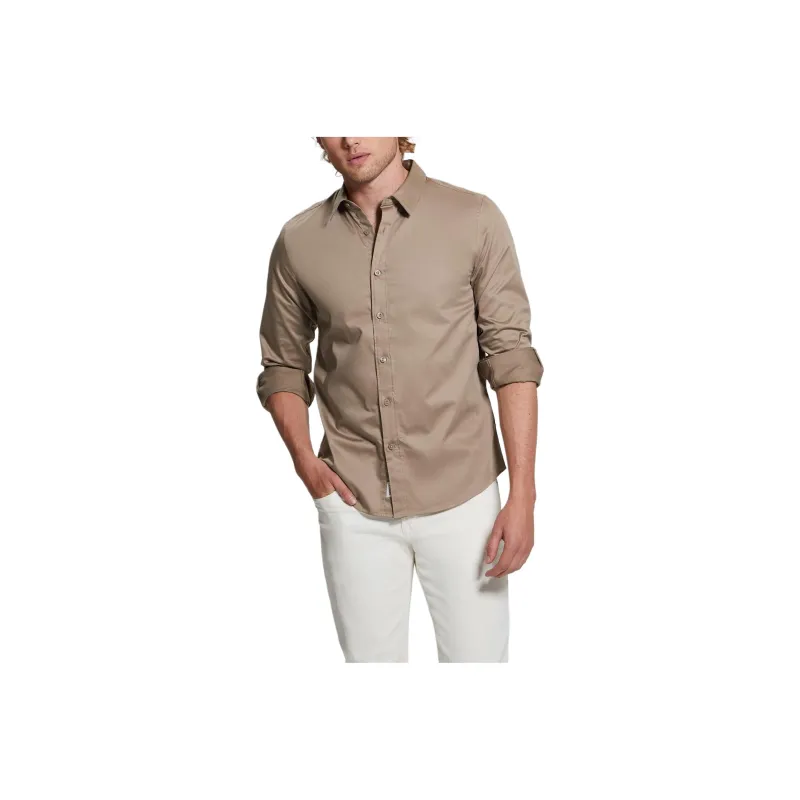 GUESS Luxe Stretch Shirt Shirt Men's Brown-0
