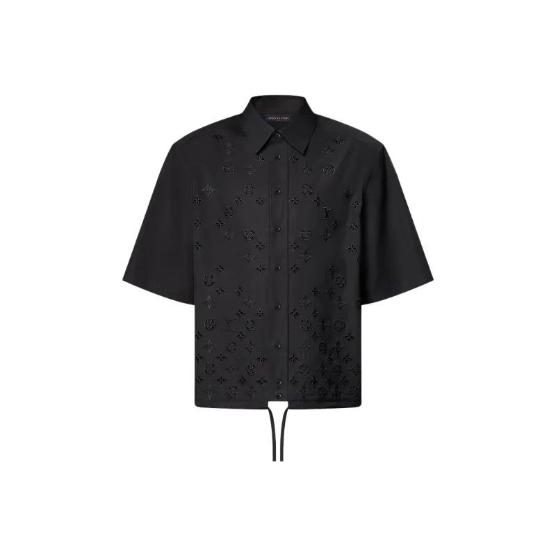 Lv Monogram Flowers Embroidered Short Sleeved Shirt-0