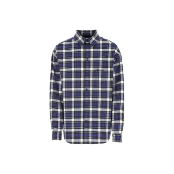 Balenciaga Checkered Cotton Logo Shirt Blue Black White