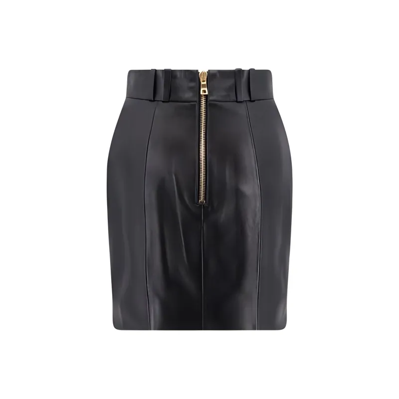 BALMAIN Logo Button Embellished Leather Skirt-1