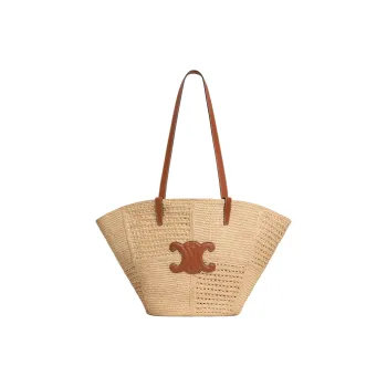 CELINE Raffia Tote Bag, Shopping Bag, Shoulder Bag Women's Natural & Tan
