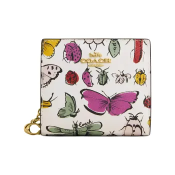 COACH Coated Canvas Wallet Mini Women's Gold & Chalk Multicolor