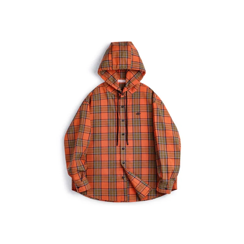 MADEN Shirt Men's Orange Red Plaid-0
