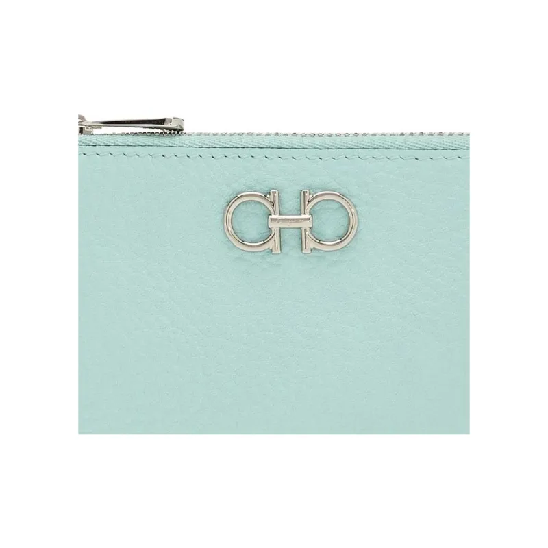 FERRAGAMO GANCINI Calfskin Key Pouch Women's Light Aqua Green-4