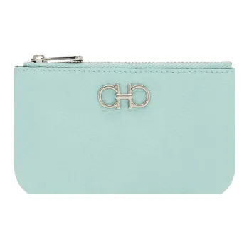 FERRAGAMO GANCINI Calfskin Key Pouch Women's Light Aqua Green