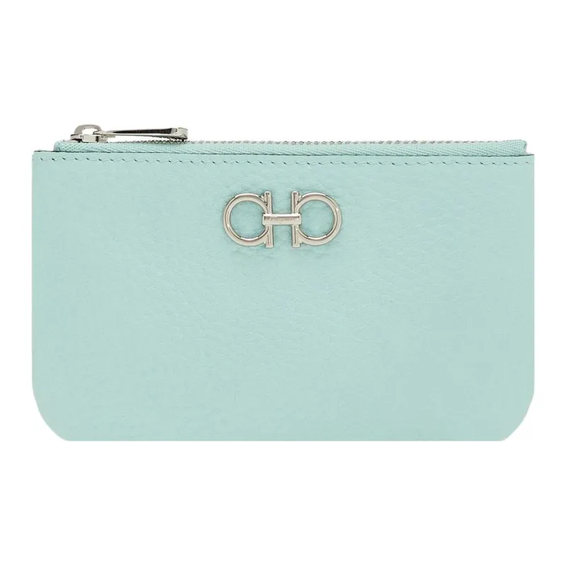 FERRAGAMO GANCINI Calfskin Key Pouch Women's Light Aqua Green-0