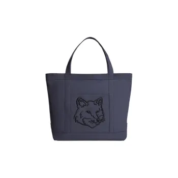 Maison Kitsune Fabric Tote Bag, Shopping Bag, Handbag Medium Size Women's Dark Rock Blue
