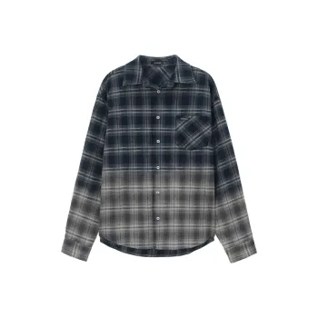UNVESNO Long Sleeved Shirts Unisex Midnight Blue Plaid
