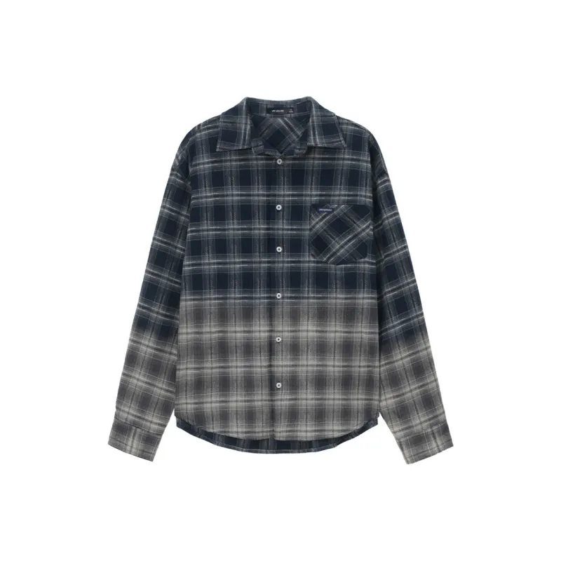 UNVESNO Long Sleeved Shirts Unisex Midnight Blue Plaid-0