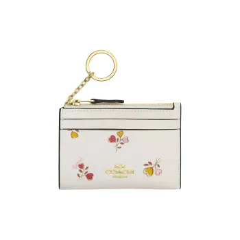 COACH Skinny Id Case Coated Canvas Card Holder Mini Women's Gold And Chalk Multicolor