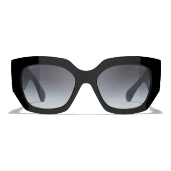 CHANEL Acetate Murano Beads Irregular Shape Sunglasses Unisex Black