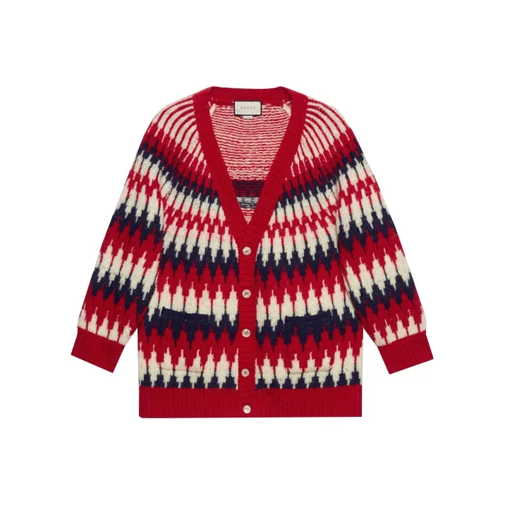 GUCCI Zigzag Jacquard Organic wool Cardigan-0