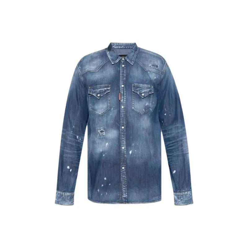 DSQUARED 2 Long Sleeved Curved Hem Shirt-0