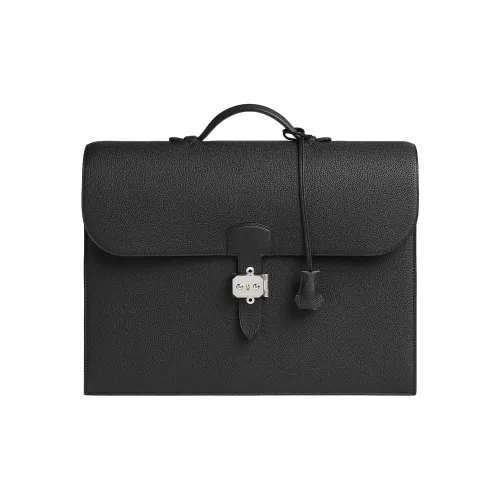 HERMES Sac A Depeches Togo Calfskin Briefcase, Handbag Men's 89 Noir Black