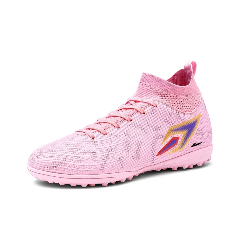 Kuding Soccer Shoes Unisex High Top Ice Blue Purple/Lemon/Cherry Blossom Pink-11