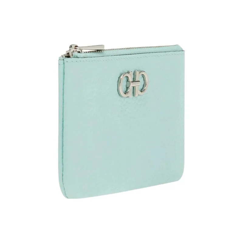 FERRAGAMO GANCINI Calfskin Key Pouch Women's Light Aqua Green-2
