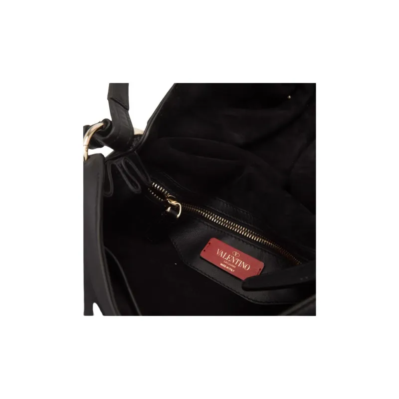 Valentino Cow Leather Shoulder Bag Large Size Women's Black & White-9