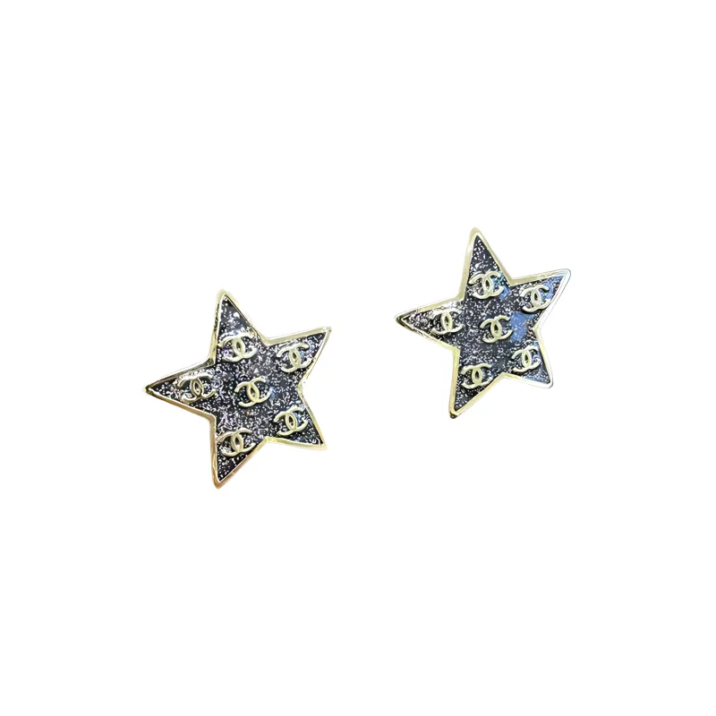CHANEL Metal Stud Earrings Women's Gold/Black-2
