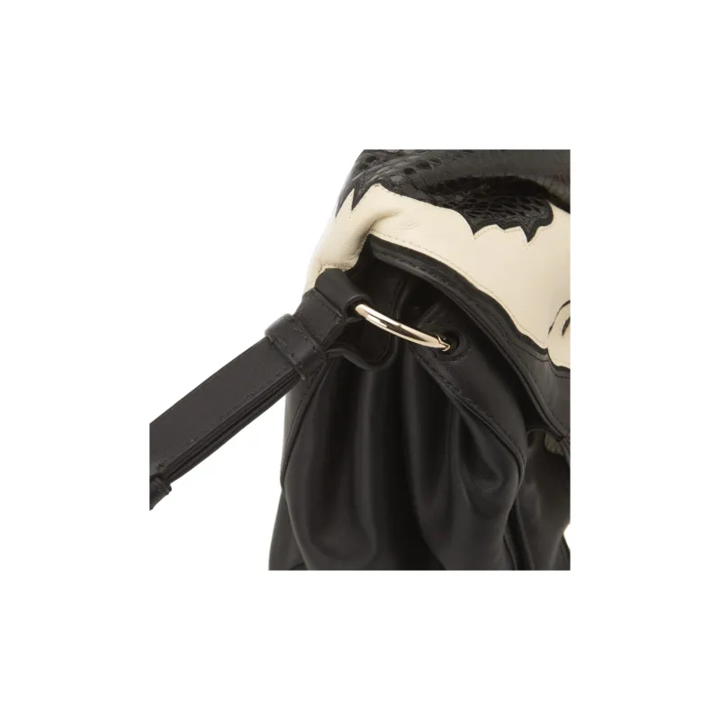 Valentino Cow Leather Shoulder Bag Large Size Women's Black & White-3