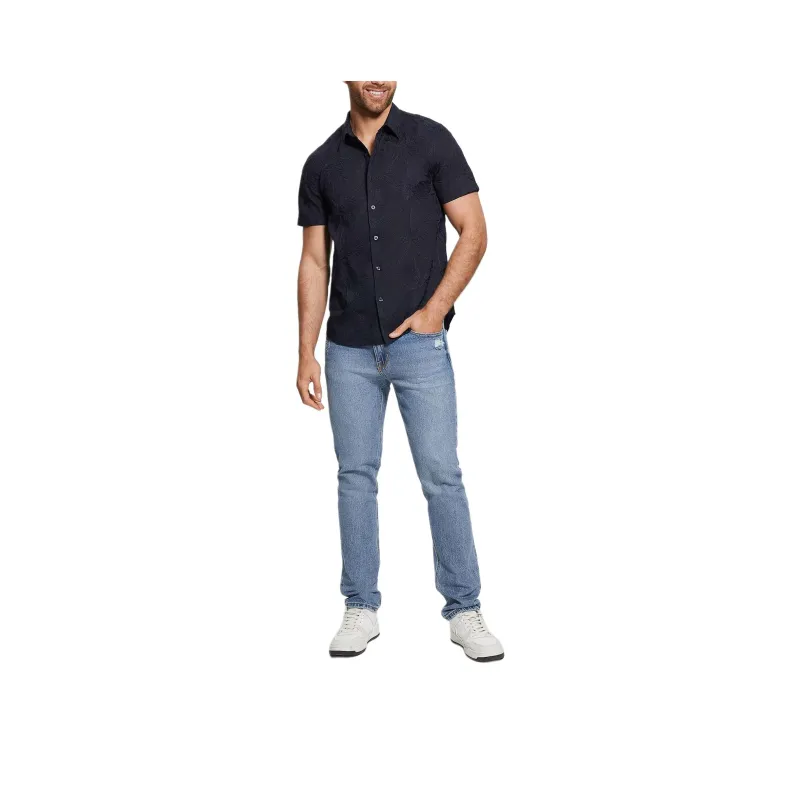 GUESS Embroidered Floral Shirt Shirt Men's Blue-0