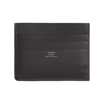 HERMES H Sellier Box Calfskin Card Holder Men's Black