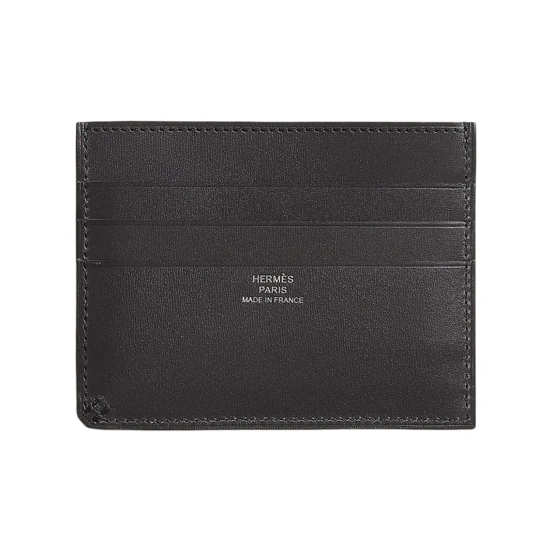 HERMES H Sellier Box Calfskin Card Holder Men's Black-0