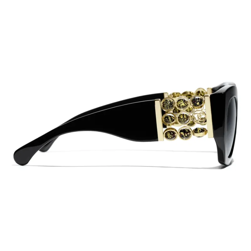 CHANEL Acetate Murano Pearl Irregular Shape Sunglasses Unisex Black-2