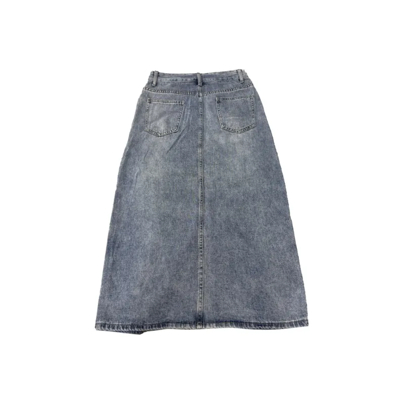 BENGEN Denim Long Skirt Women's Vintage Blue-1