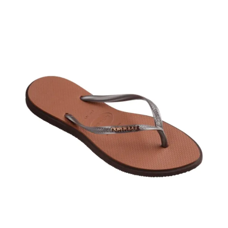 Havaianas Rubber Sole Abrasion Resistant Flip Flops Women's Brown-2