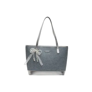 Wenpercy PU Tote Bag, Shopping Bag, Shoulder Bag Women's Silver/Black