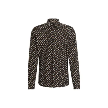 HUGO BOSS Slim-Fit Shirt In Monogram-Jacquart Cotton Shirt Men's Light Brown