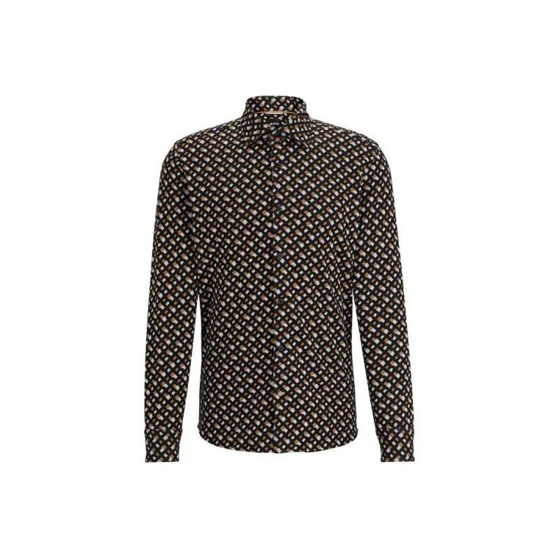 HUGO BOSS Slim-Fit Shirt In Monogram-Jacquart Cotton Shirt Men's Light Brown-0