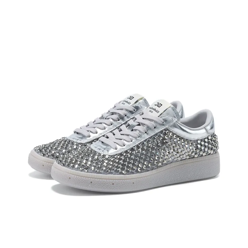 GG CC Casual German Army Trainers Low Top Cut Out Breathable Flat Skateboard Shoes Women's Silver-2