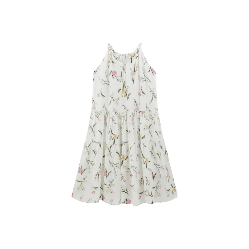 PEACEBIRD Slip Dress Women's White Halter Neck-1