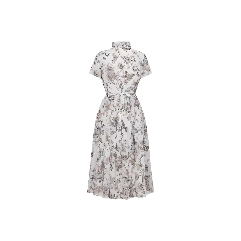 DIOR Mid-Length Shirt Dress Short-Sleeved Dresses Women's White-1