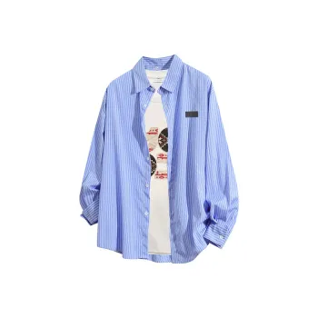 YOSICIL Shirt Unisex Light Blue Striped Comes With White T Shirt