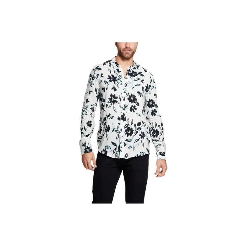 GUESS Eco Ikat Floral Long-Sleeve Shirt Shirt Men's White-0