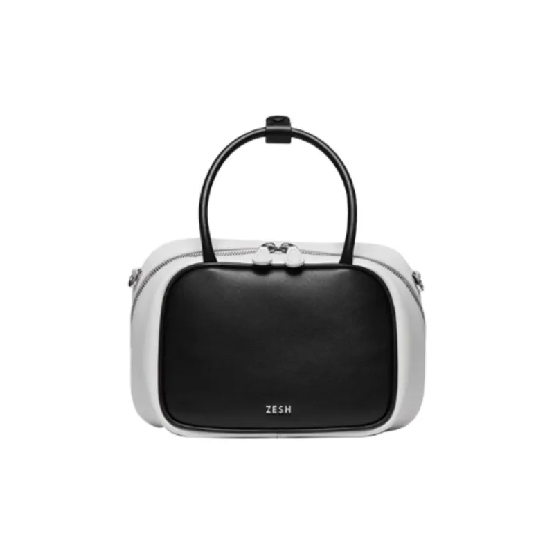 ZESH Cow Leather Bowling Bag, Handbag Small Size Women's Multicolor-12