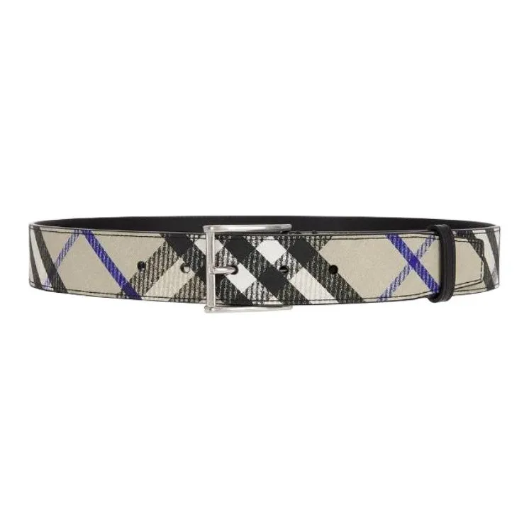 Burberry Calfskin Leather Belts Men's Gray Width 3.5CM-0