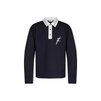 FERRAGAMO Long Sleeved Polo With Contrasting Collar Polo Shirt Men's Marine Blue