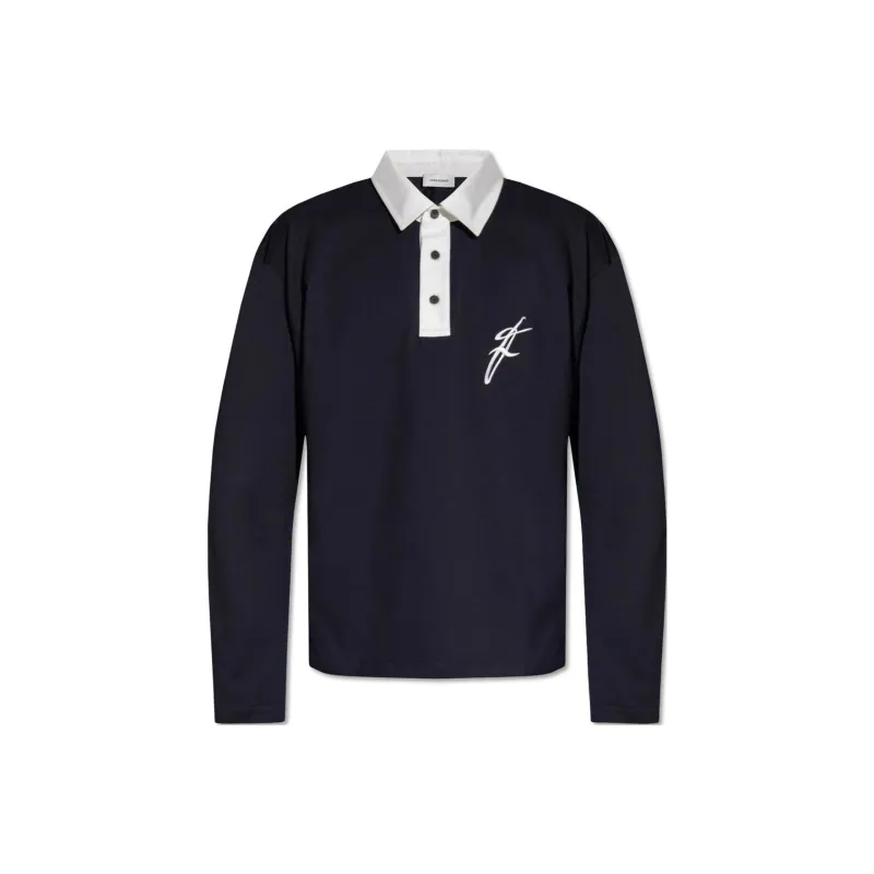 FERRAGAMO Long Sleeved Polo With Contrasting Collar Polo Shirt Men's Marine Blue-0