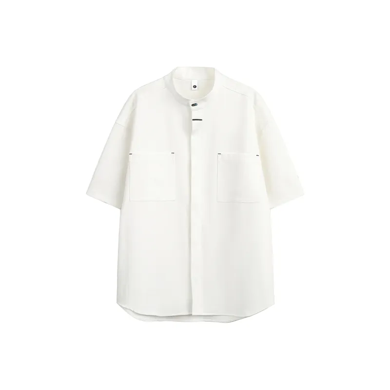 PAINT STAIN New Chinese Style Stand Collar Ice Silk Fabric Short Sleeved Shirt Unisex-0