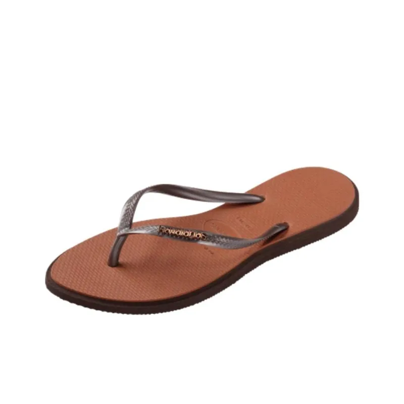 Havaianas Rubber Sole Abrasion Resistant Flip Flops Women's Brown-0