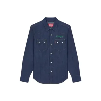 KENZO Logo Embroidered Buttoned Denim Shirt