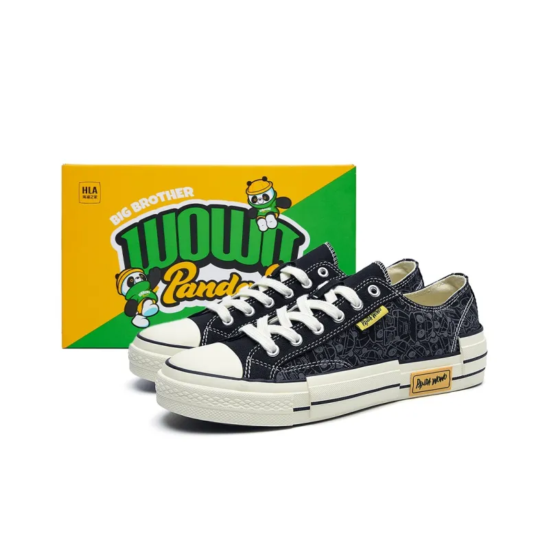 HLA Panda Wowo Series Low Top Canvas Shoes Men's Black-0
