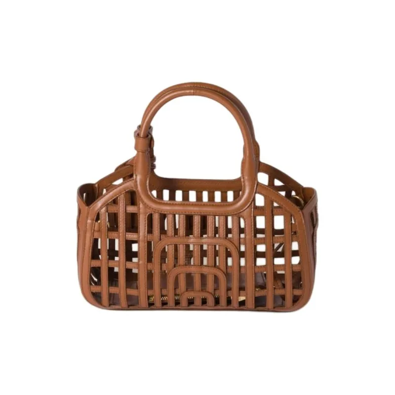 MIU MIU Calfskin One Shoulder Handbag Women's Dark Brown-3