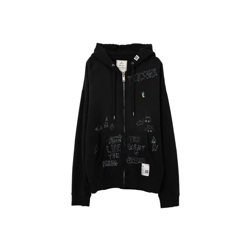 Maison Mihara Yasuhiro Distressed Graffiti Print Zip Up Hoodie-0