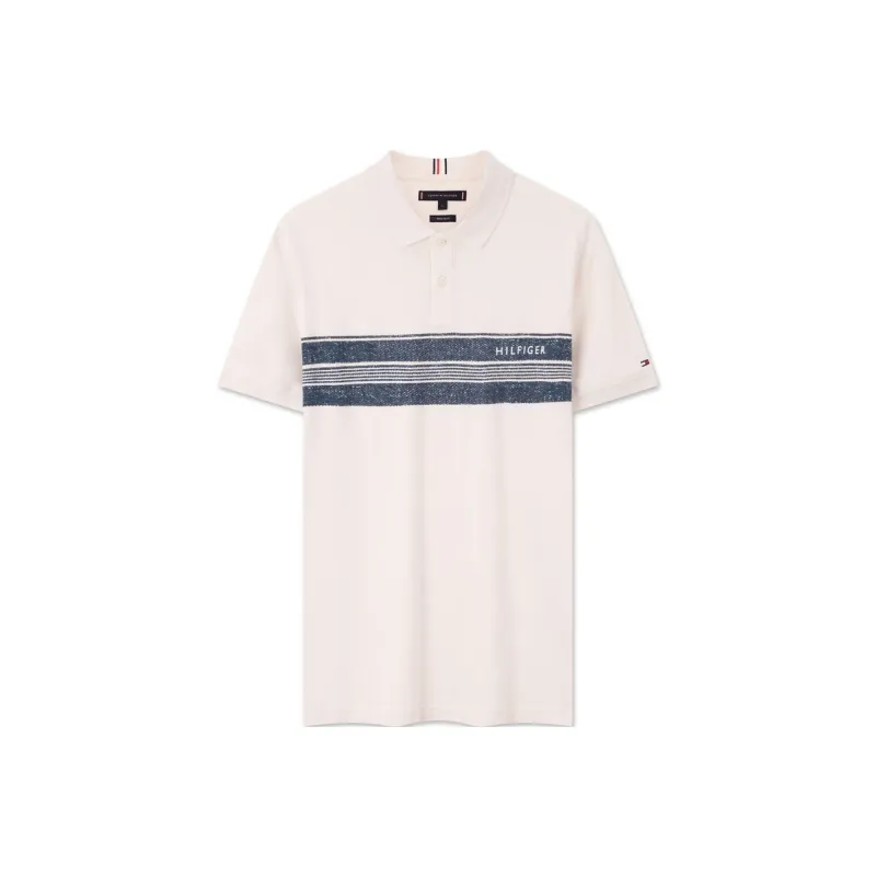 Tommy Hilfiger Polo Shirt Men's Ecru Color Blocking-0