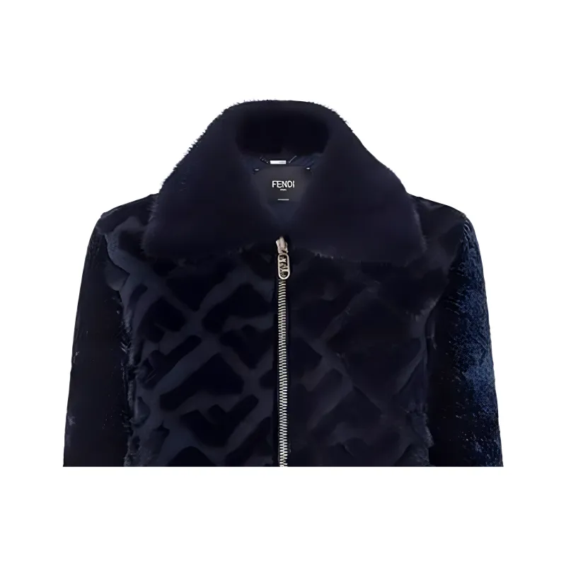FENDI Leather Jackets Women's Dark Blue-4