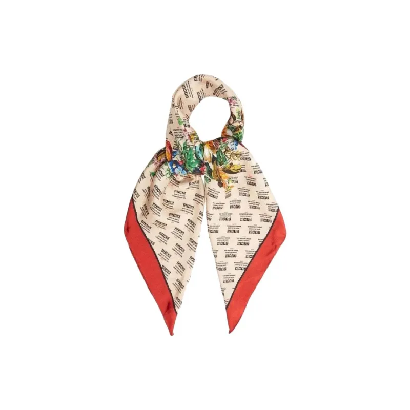 GUCCI Logo Motif Floral Print Silk Scarf-1
